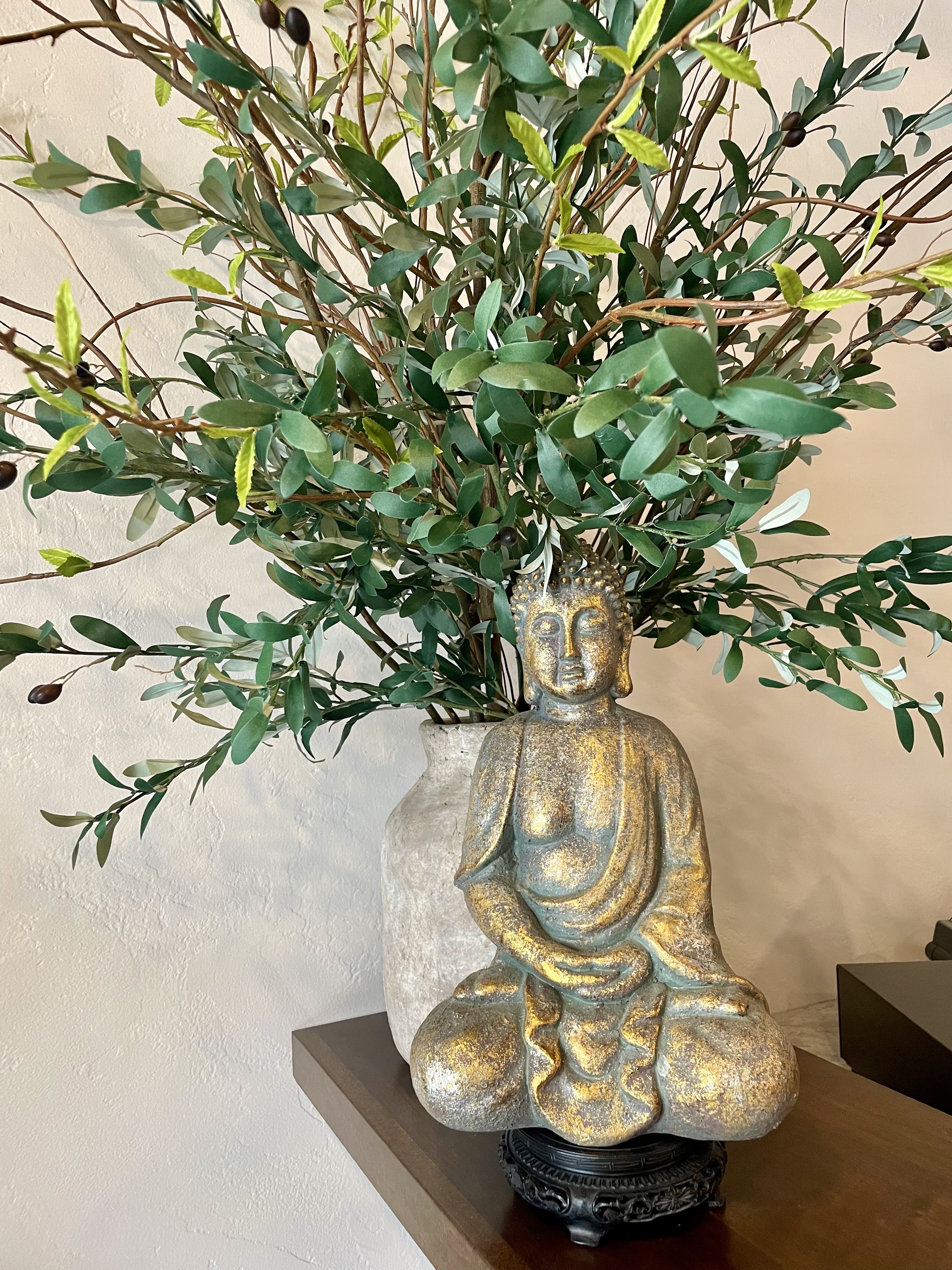 Lounge area with plants and skincare products