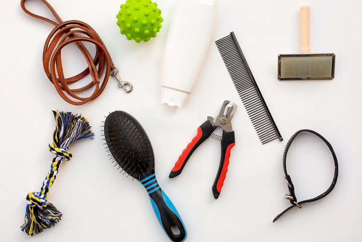Pet grooming tools and accessories assortment