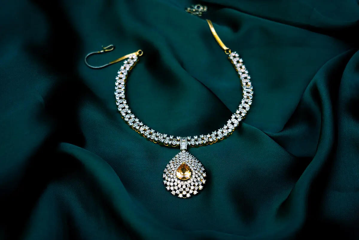 Luxurious jewelry displayed on silky backdrop