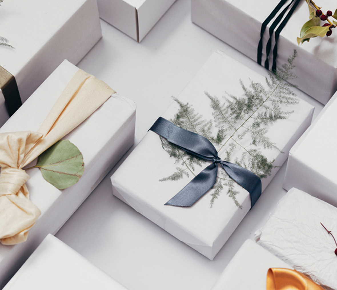 Gift boxes with elegant ribbons
